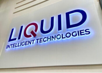 Logo of Liquid Intelligent Technologies displayed on a wall, representing the company’s digital infrastructure brand in Africa