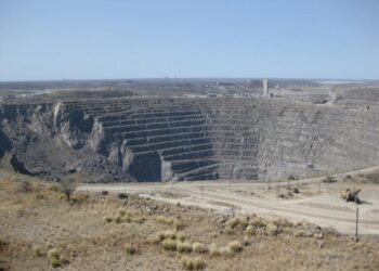 Open-pit mine in Phalaborwa, Limpopo, South Africa showing large-scale excavation linked to rare earth minerals project