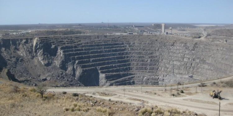 Open-pit mine in Phalaborwa, Limpopo, South Africa showing large-scale excavation linked to rare earth minerals project