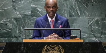 Togo Foreign Minister Robert Dussey addresses the United Nations General Assembly while advocating for a new world map reflecting Africa’s true size