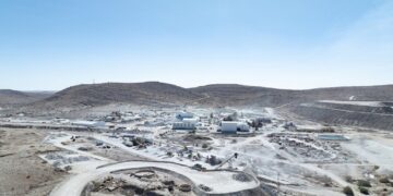 Namibia Uis lithium project mining site showing pegmatite terrain and processing infrastructure