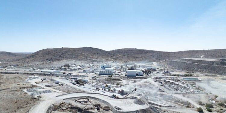 Namibia Uis lithium project mining site showing pegmatite terrain and processing infrastructure