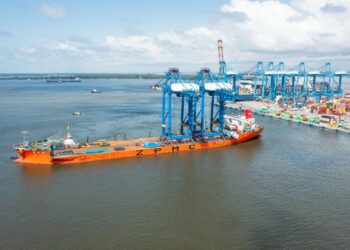 Container vessel loading cranes at a major African port, highlighting infrastructure and trade logistics