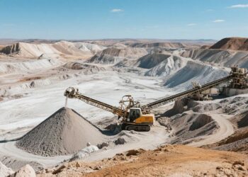Large-scale open-pit lithium mine with conveyor systems processing spodumene ore in Africa’s emerging battery minerals sector