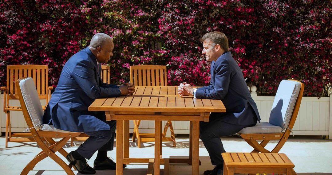 President John Mahama and President Emmanuel Macron in bilateral talks during official visit to France, discussing UN slavery resolution and Ghana–France relations