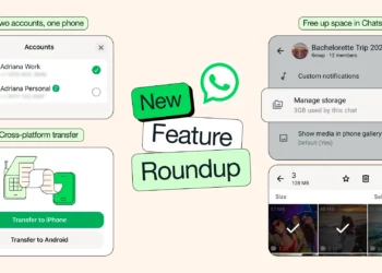 WhatsApp new features showing multi-account use, cross-platform chat transfer and storage management tools