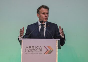 French President Emmanuel Macron delivers remarks during the opening plenary session of the Africa Forward Summit in Nairobi, Kenya, on May 11, 2026