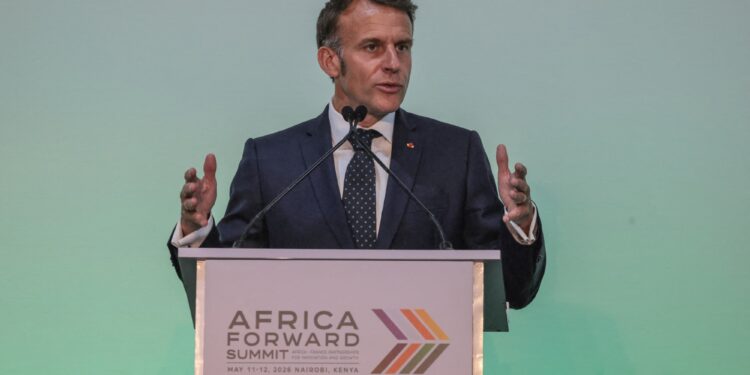French President Emmanuel Macron delivers remarks during the opening plenary session of the Africa Forward Summit in Nairobi, Kenya, on May 11, 2026