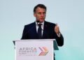 French President Emmanuel Macron speaks during the Africa Forward Summit 2026 in Nairobi alongside African leaders and delegates