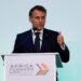 French President Emmanuel Macron speaks during the Africa Forward Summit 2026 in Nairobi alongside African leaders and delegates