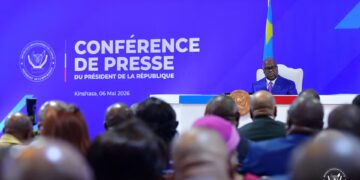 President Felix Tshisekedi speaks during a press conference in Kinshasa, where he said he would accept a third term if backed by Congolese voters. Credit: Reuters