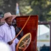 Uganda President Yoweri Museveni holds a ceremonial sword and shield during his swearing-in ceremony in Kampala amid growing debate over succession politics