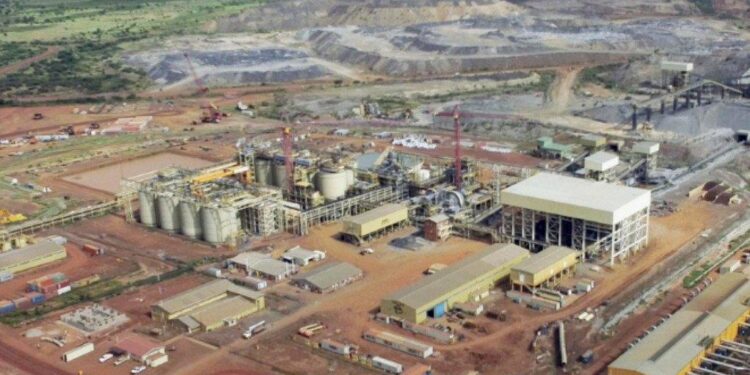 Industrial gold mining and processing facility in Burkina Faso viewed from above