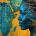 Digital illustration of a young African woman overlaid with AI circuitry and data patterns beside a map of Africa, symbolising African AI sovereignty and digital innovation