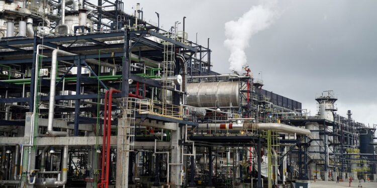 Industrial units and pipelines at the Dangote Petroleum Refinery in Lagos, Nigeria, as the company challenges renewed fuel import licences in court