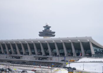 Exterior view of Washington Dulles International Airport, where a pregnant Ghanaian woman and her four-year-old son were detained after arriving in the United States for a medical appointment.