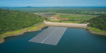 Floating solar power installation at Ghana's Bui Reservoir supporting renewable energy generation