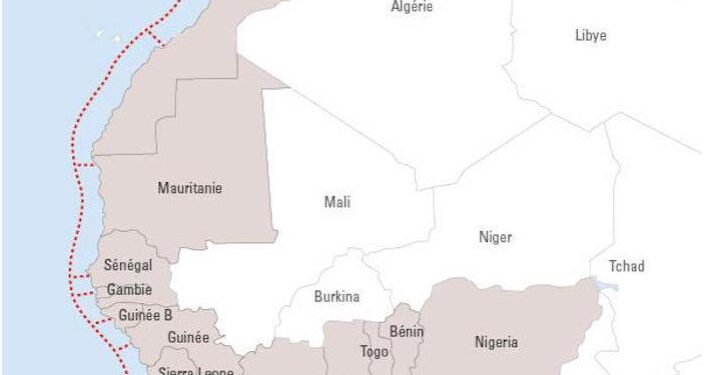 Map of the proposed Nigeria-Morocco gas pipeline route across West Africa and Morocco