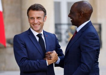 French President Emmanuel Macron greets Kenyan President William Ruto during diplomatic talks as France seeks stronger partnerships beyond its traditional West African allies
