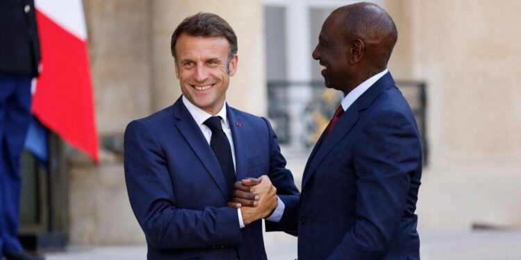 French President Emmanuel Macron greets Kenyan President William Ruto during diplomatic talks as France seeks stronger partnerships beyond its traditional West African allies