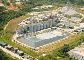 Aerial view of processing infrastructure and tailings facilities at Gold Fields’ Tarkwa gold mine in western Ghana