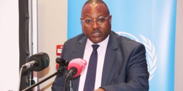 Mulambo Haimbe speaking at a press briefing in Lusaka addressing US ambassador remarks