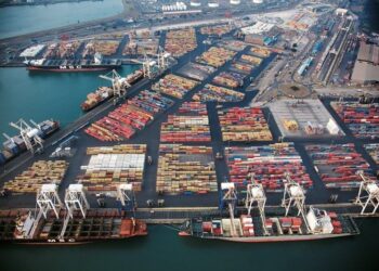 Shipping containers at a major African port as trade routes and global supply chains shift amid growing geopolitical tensions