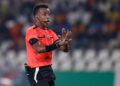 Somali referee Omar Abdulkadir Artan during an international football match after being appointed to officiate the UEFA Super Cup