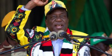 Zimbabwe President Emmerson Mnangagwa during a public appearance as lawmakers debate constitutional changes that could extend his tenure to 2030