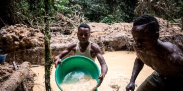 Artisanal gold miners working at a cooperative site in Ituri Province, Democratic Republic of Congo, where a UK-backed partnership aims to expand traceable gold exports