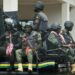 Nigerian police officers during a security operation as authorities crack down on the spread of misinformation linked to a school kidnapping case
