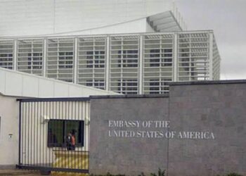Entrance to a United States embassy in Africa as Washington plans a major overhaul of US visa processing operations across the continent
