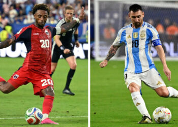 Cape Verde forward Ryan Mendes prepares to strike the ball during a World Cup match alongside Argentina captain Lionel Messi in a split-image ahead of their Round of 32 showdown