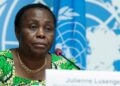 Congolese human rights advocate Julienne Lusenge speaking at a United Nations meeting