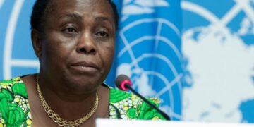 Congolese human rights advocate Julienne Lusenge speaking at a United Nations meeting
