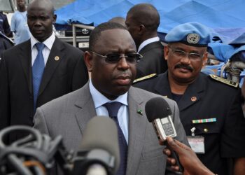 Former Senegalese President Macky Sall speaking to reporters during an official event
