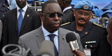 Former Senegalese President Macky Sall speaking to reporters during an official event