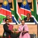 Namibian and South African officials exchange signed agreements as Presidents Netumbo Nandi-Ndaitwah and Cyril Ramaphosa look on in Pretoria