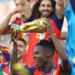 Nico Williams lifts the FIFA World Cup trophy during Spain’s celebrations after defeating Argentina in the 2026 final