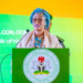 Oluremi Tinubu speaks beside officials at the community food bank commissioning in Lokoja