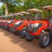 Rows of tractors displayed during Burkina Faso’s May 2025 agricultural mechanisation programme