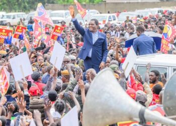 Zambian President Hakainde Hichilema greets supporters during a 2026 election campaign rally in Lusaka