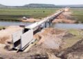 Concrete railway bridge under construction across the Malagarasi River in Kigoma Region, Tanzania