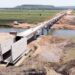 Concrete railway bridge under construction across the Malagarasi River in Kigoma Region, Tanzania